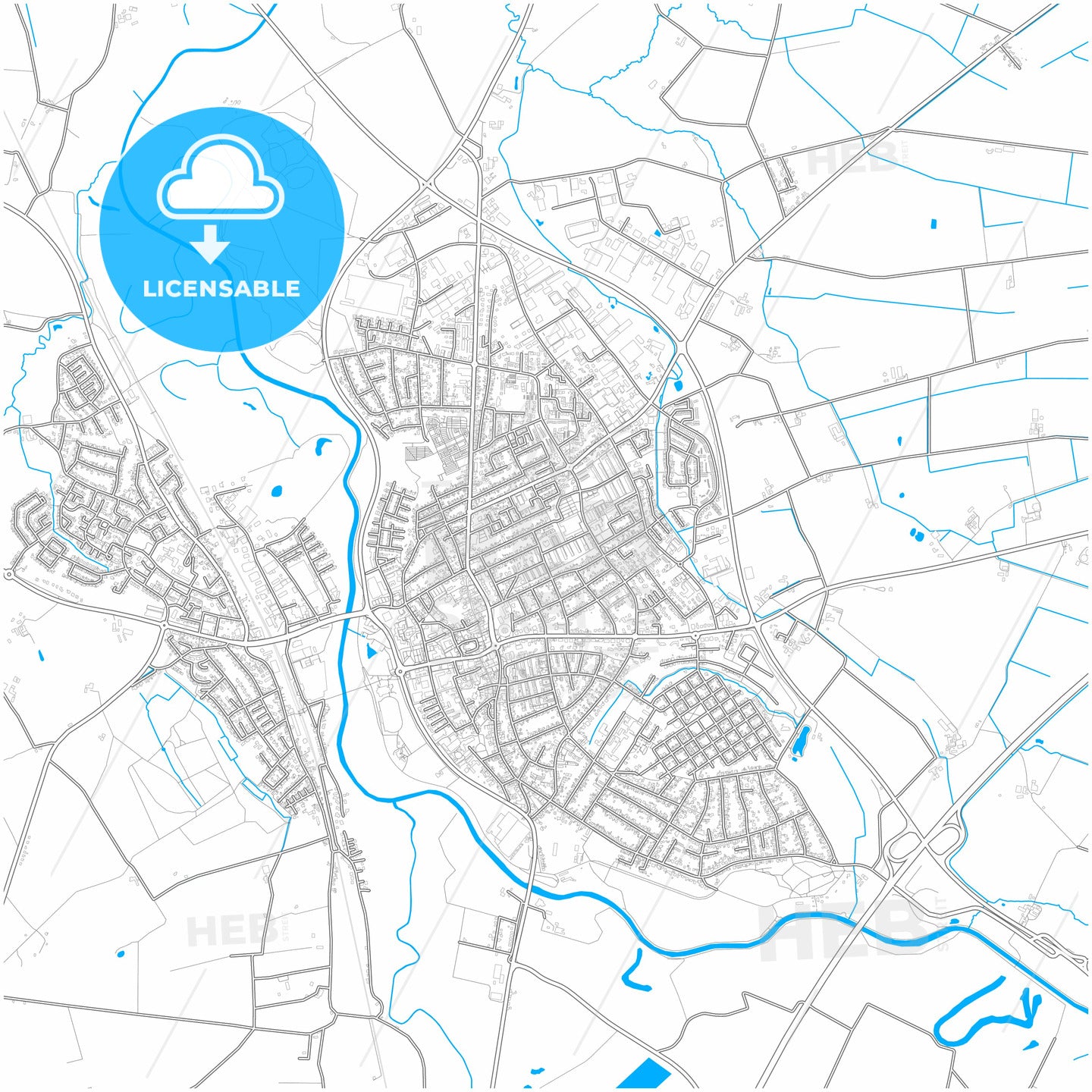 Greven, North Rhine-Westphalia, Germany, city map with high quality roads.