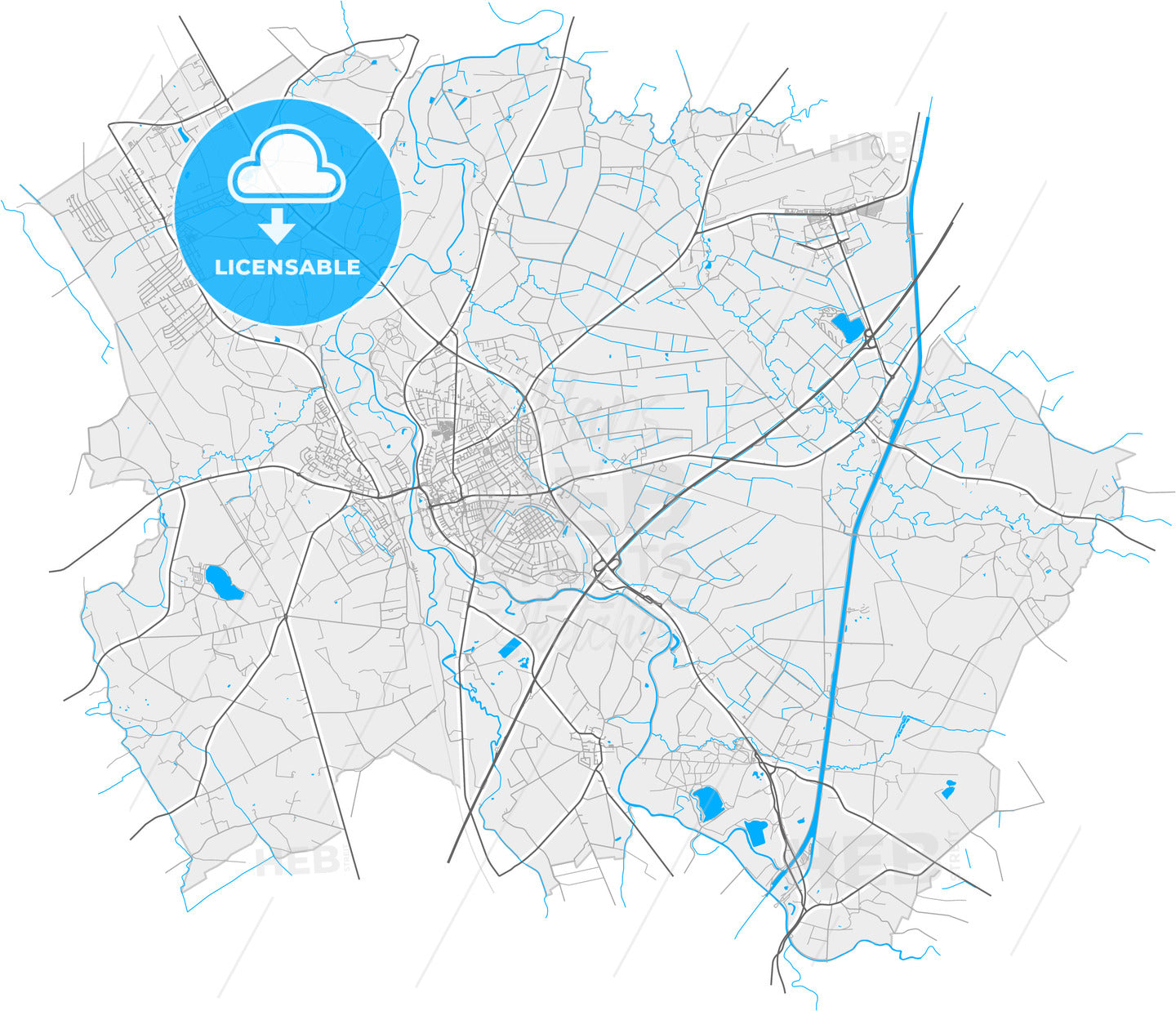 Greven, North Rhine-Westphalia, Germany, high quality vector map