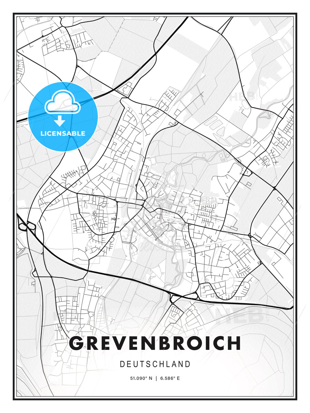 Grevenbroich, Germany, Modern Print Template in Various Formats - HEBSTREITS Sketches