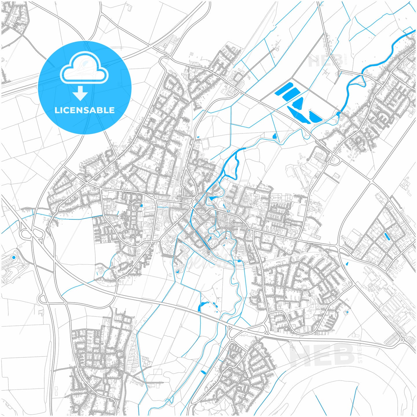 Grevenbroich, North Rhine-Westphalia, Germany, city map with high quality roads.