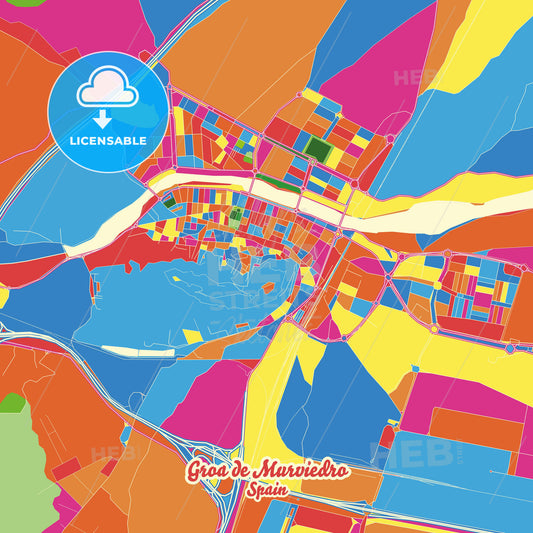 Groa de Murviedro, Spain Crazy Colorful Street Map Poster Template - HEBSTREITS Sketches