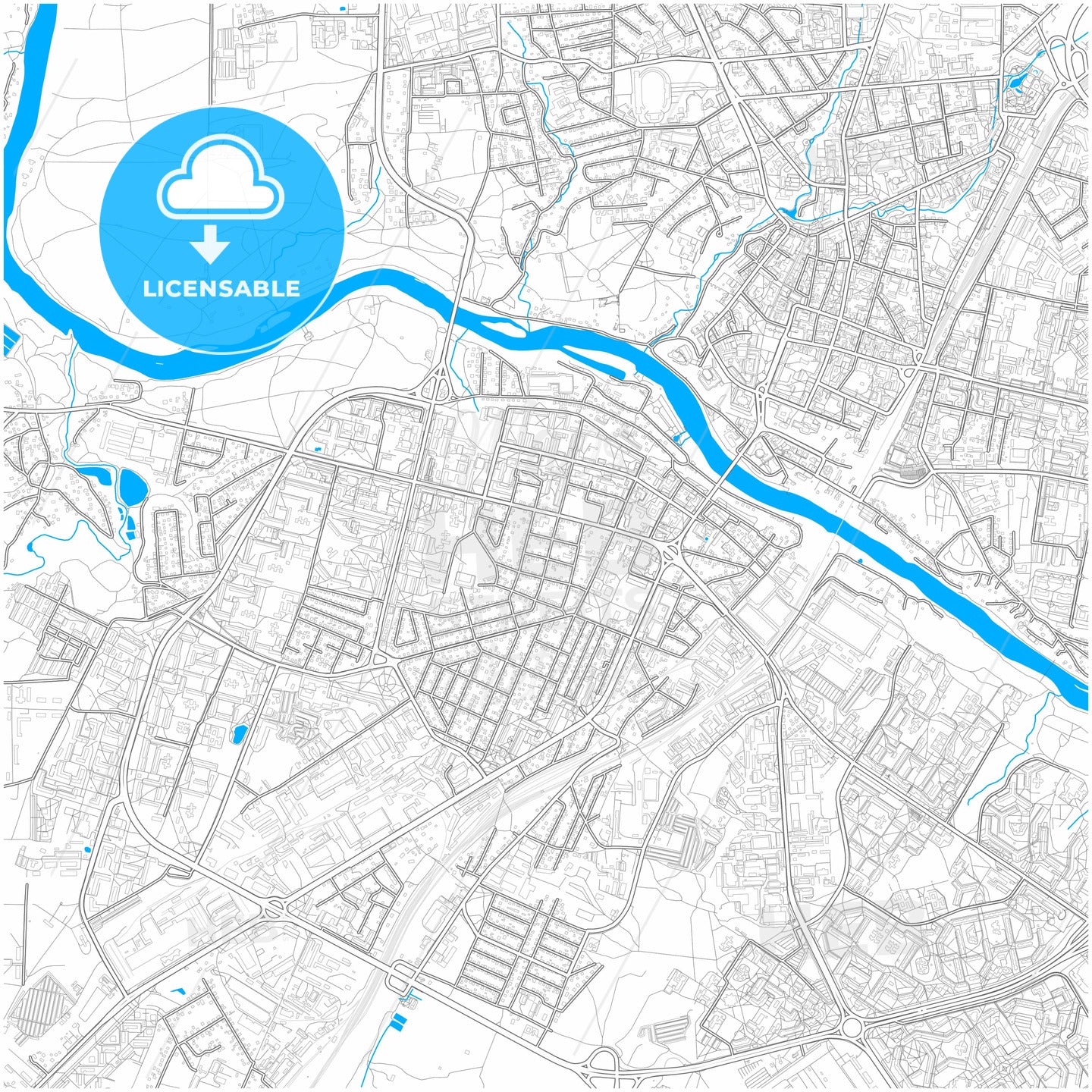 Grodno, Voblasć, Belarus, city map with high quality roads.