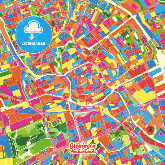 Groningen, Netherlands Crazy Colorful Street Map Poster Template - HEBSTREITS Sketches