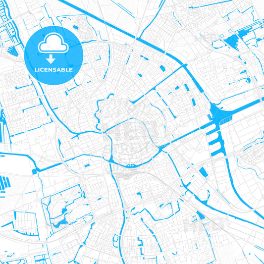 Groningen, Netherlands PDF vector map with water in focus