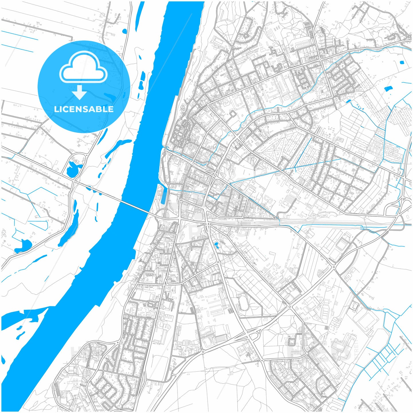 Grudziądz, Kuyavian-Pomeranian, Poland, city map with high quality roads.