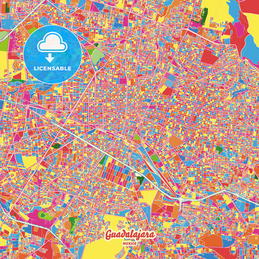 Guadalajara, Mexico Crazy Colorful Street Map Poster Template - HEBSTREITS Sketches