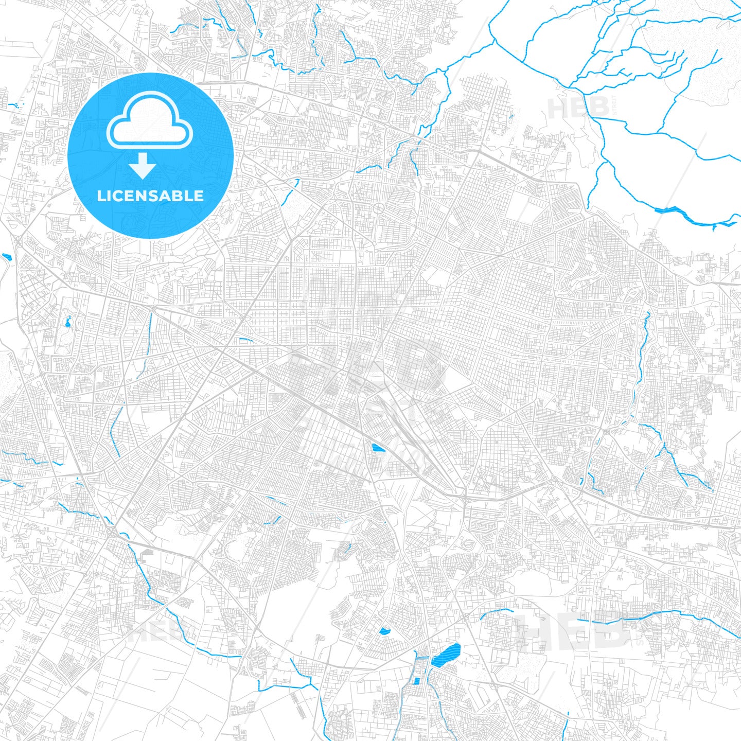 Guadalajara, Mexico PDF vector map with water in focus