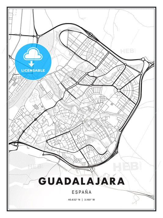 Guadalajara, Spain, Modern Print Template in Various Formats - HEBSTREITS Sketches