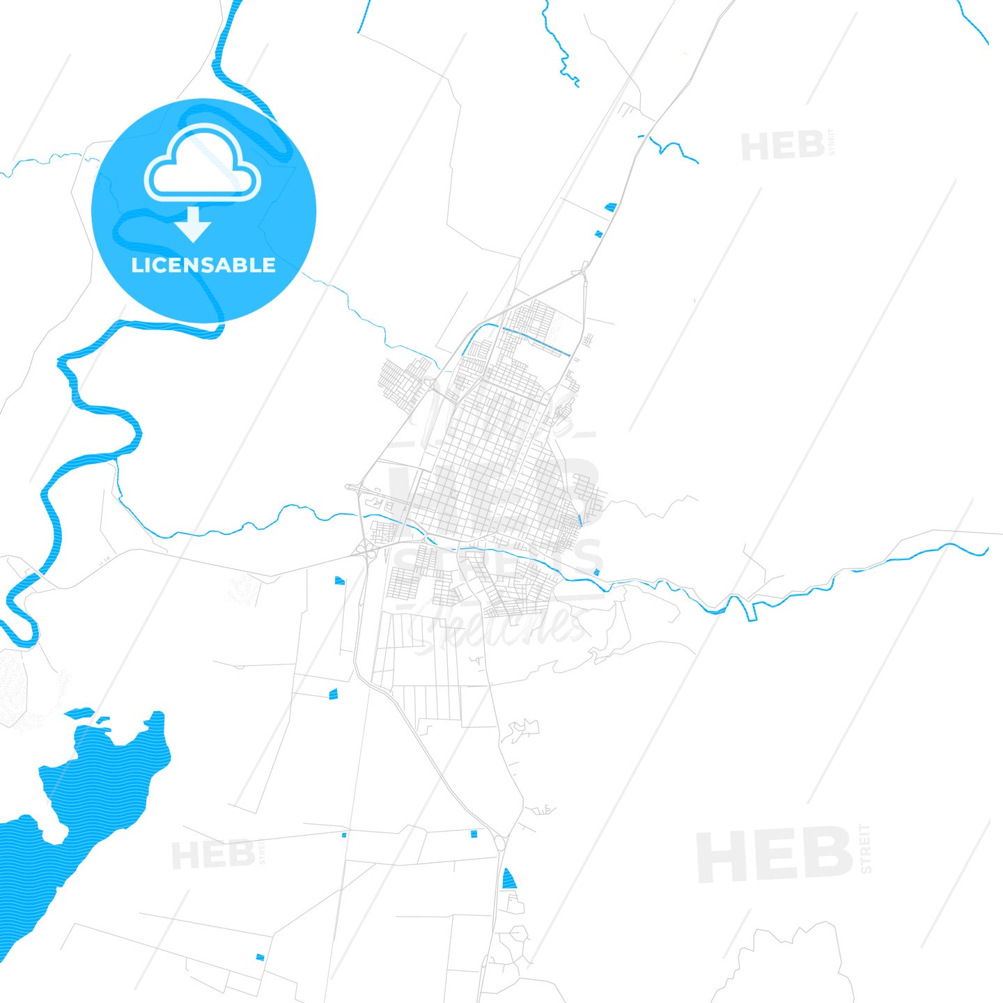 Guadalajara de Buga, Colombia PDF vector map with water in focus