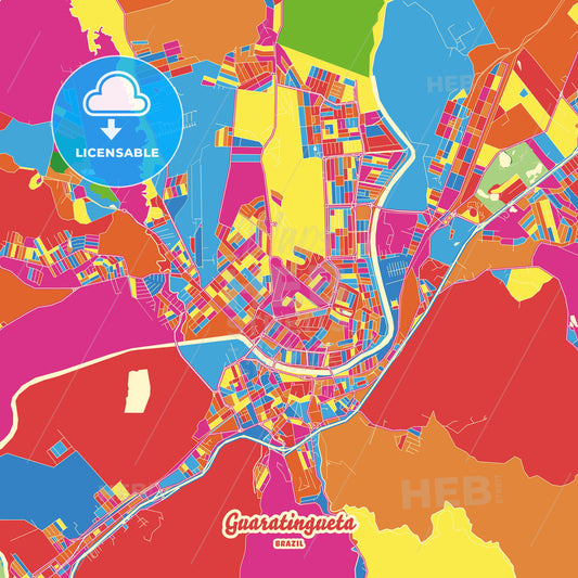 Guaratingueta, Brazil Crazy Colorful Street Map Poster Template - HEBSTREITS Sketches