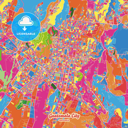 Guatemala City, Guatemala Crazy Colorful Street Map Poster Template - HEBSTREITS Sketches