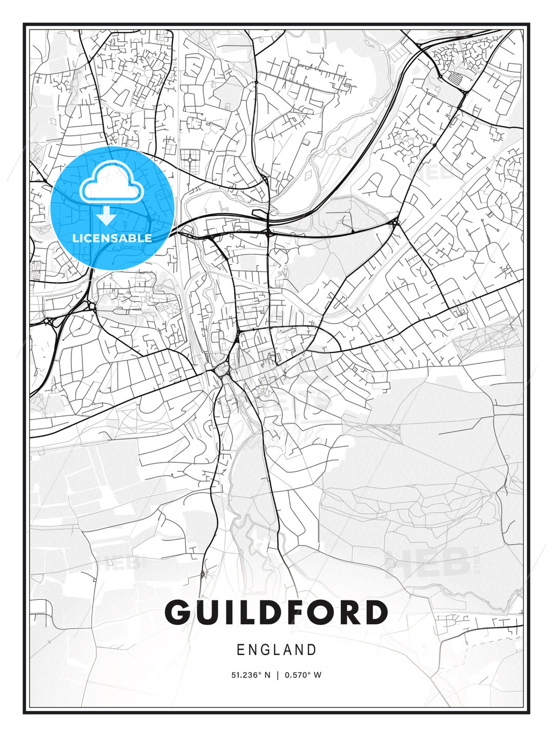 Guildford, England, Modern Print Template in Various Formats - HEBSTREITS Sketches