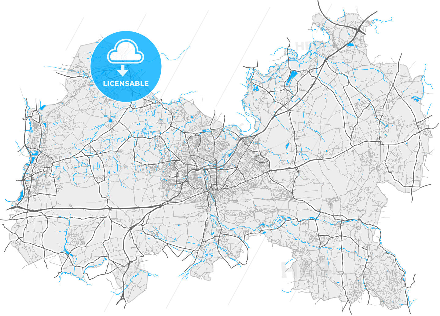 Guildford, South East England, England, high quality vector map