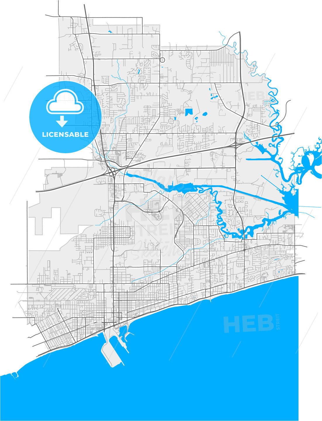 Gulfport, Mississippi, United States, high quality vector map