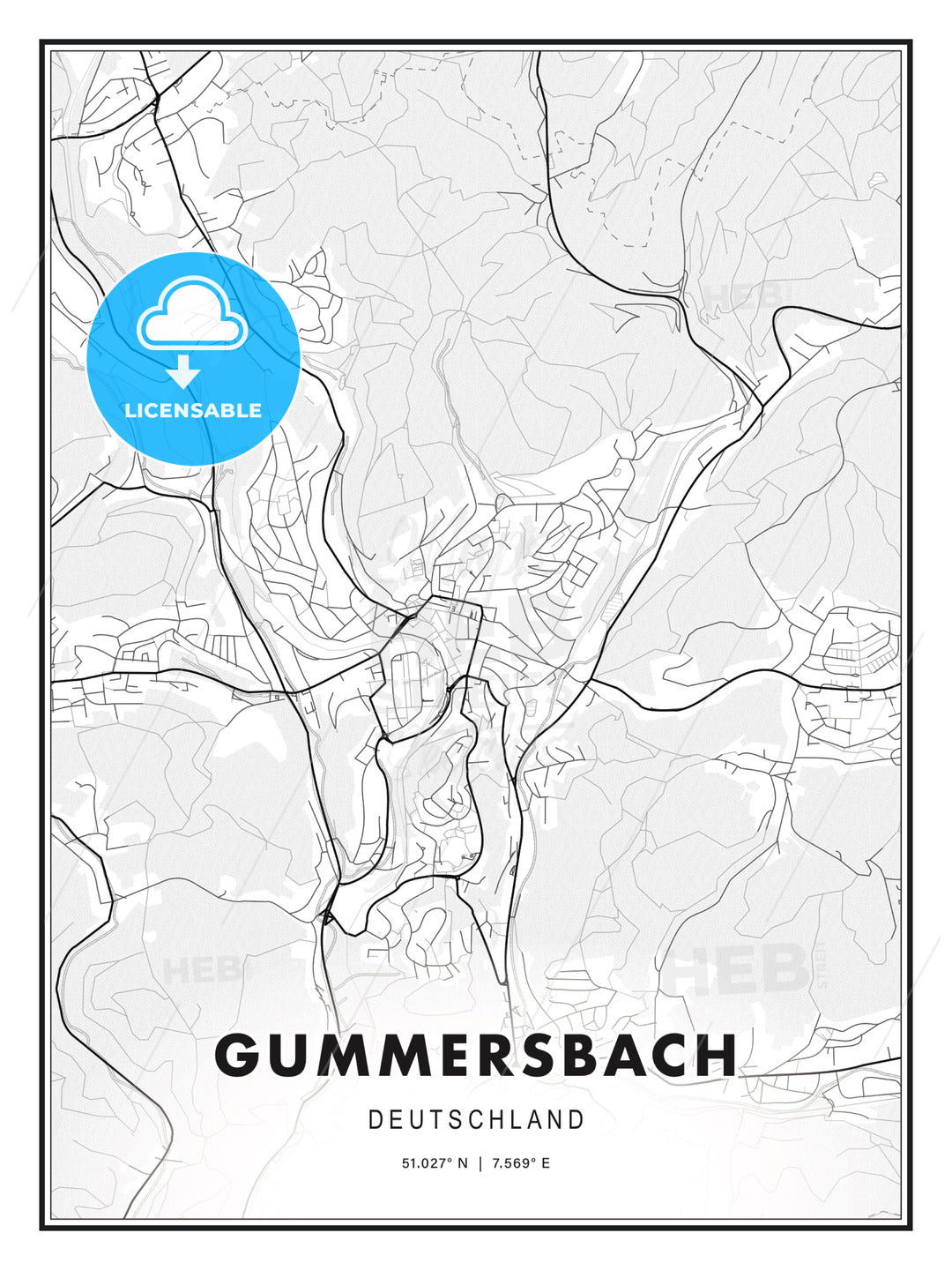 Gummersbach, Germany, Modern Print Template in Various Formats - HEBSTREITS Sketches