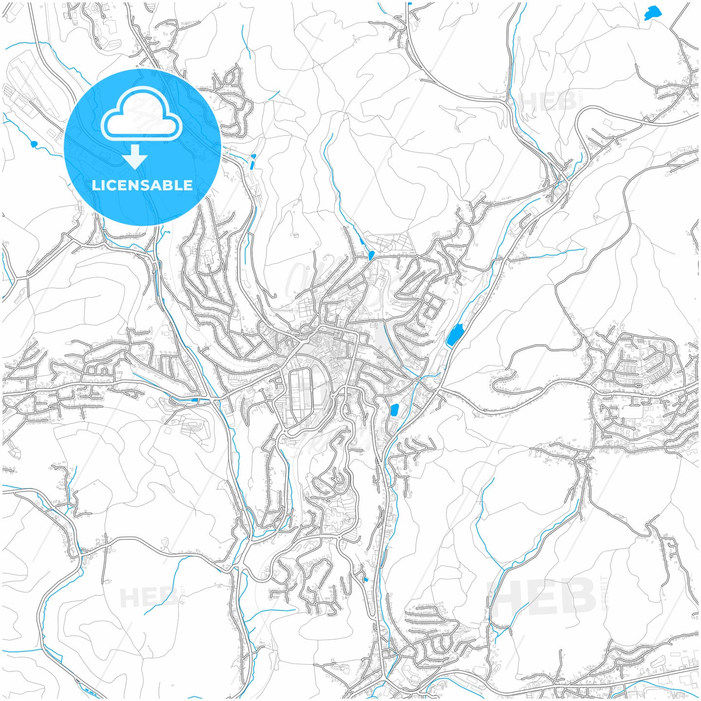 Gummersbach, North Rhine-Westphalia, Germany, city map with high quality roads.