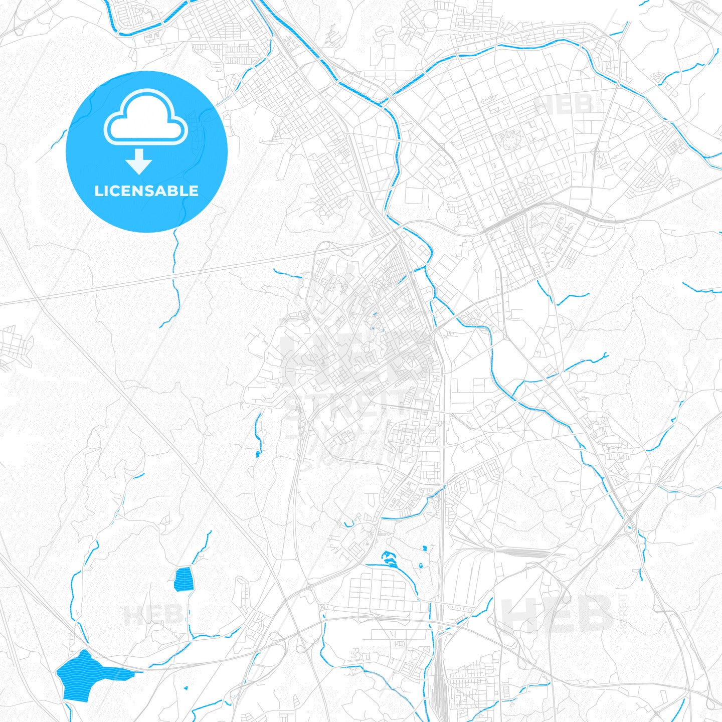 Gunpo, South Korea PDF vector map with water in focus