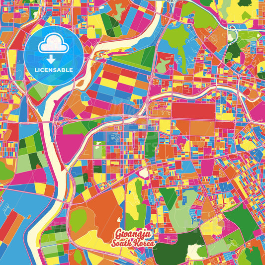 Gwangju, South Korea Crazy Colorful Street Map Poster Template - HEBSTREITS Sketches