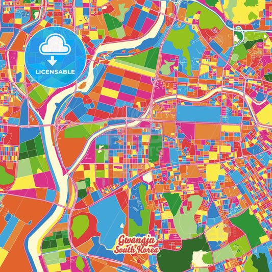 Gwangju, South Korea Crazy Colorful Street Map Poster Template - HEBSTREITS Sketches