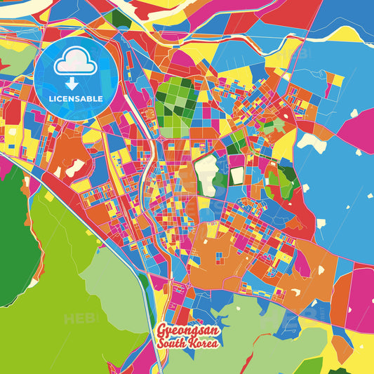 Gyeongsan, South Korea Crazy Colorful Street Map Poster Template - HEBSTREITS Sketches