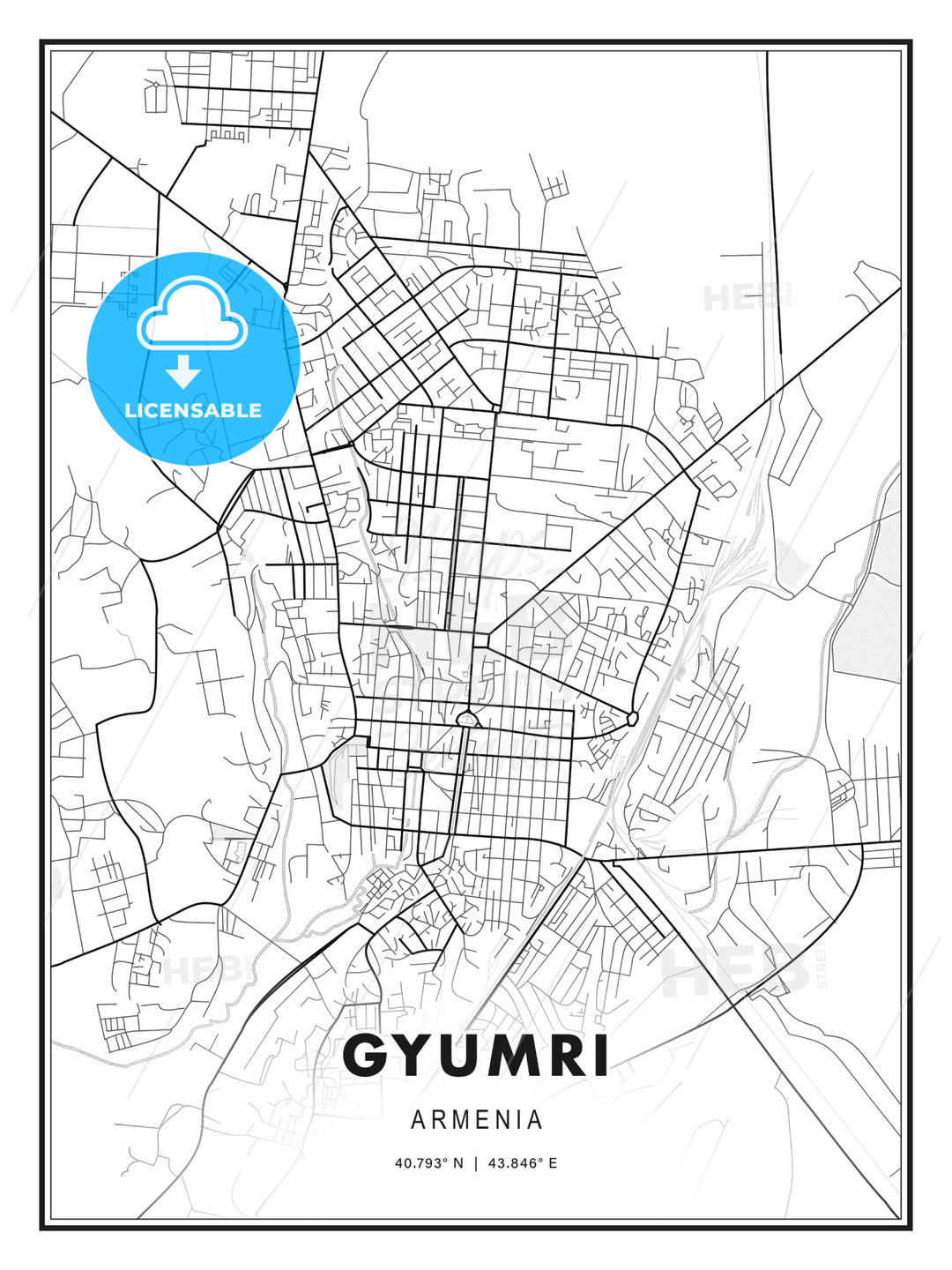 Gyumri, Armenia, Modern Print Template in Various Formats - HEBSTREITS Sketches