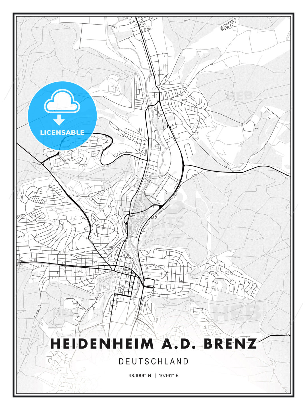 HEIDENHEIM A.D. BRENZ / Heidenheim an der Brenz, Germany, Modern Print Template in Various Formats - HEBSTREITS Sketches