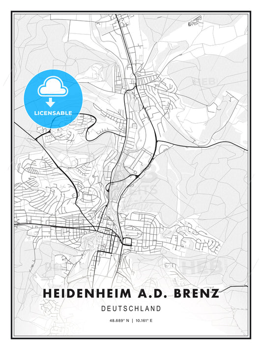 HEIDENHEIM A.D. BRENZ / Heidenheim an der Brenz, Germany, Modern Print Template in Various Formats - HEBSTREITS Sketches