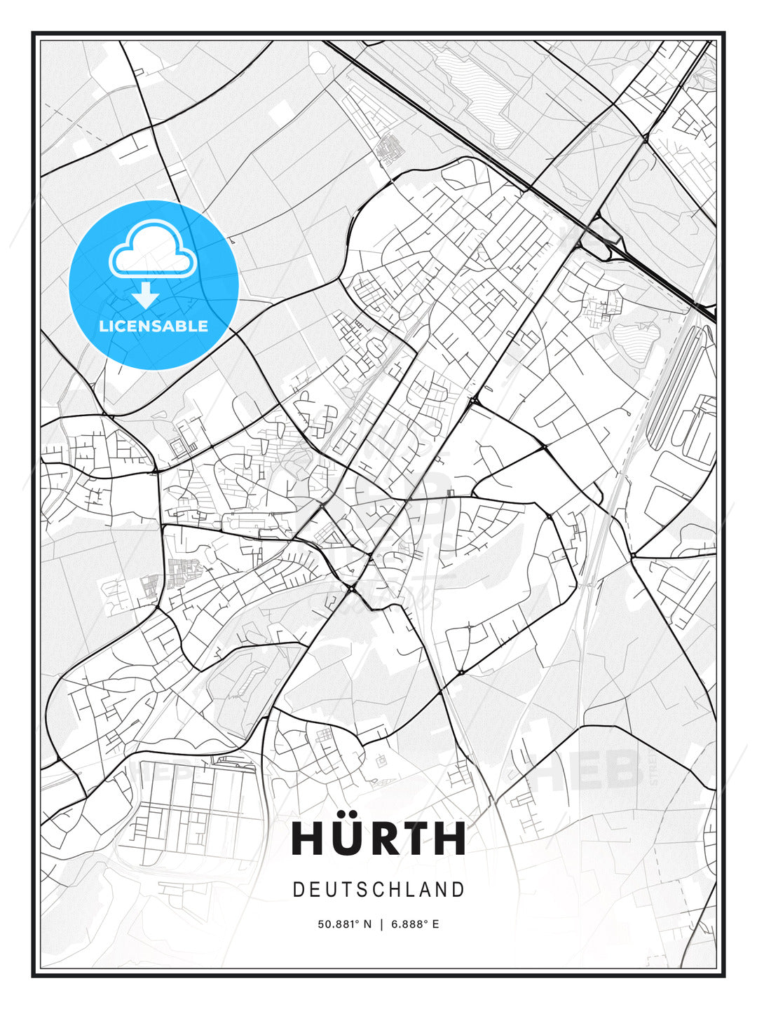 HÜRTH / Hurth, Germany, Modern Print Template in Various Formats - HEBSTREITS Sketches