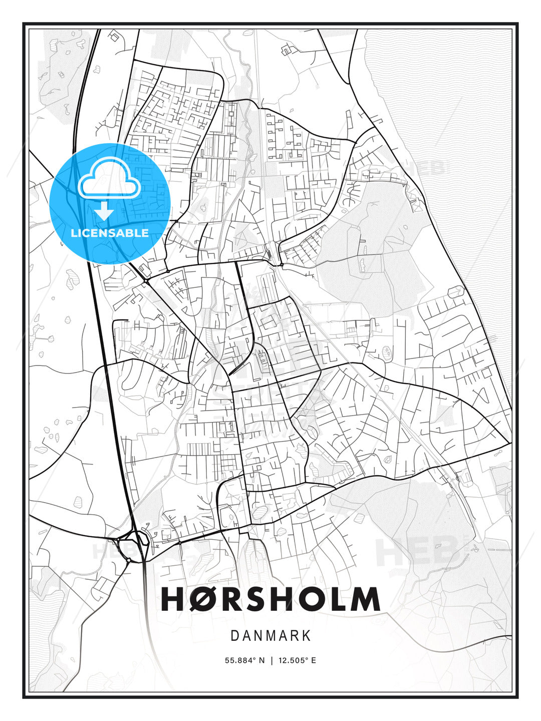 Hørsholm, Denmark, Modern Print Template in Various Formats - HEBSTREITS Sketches