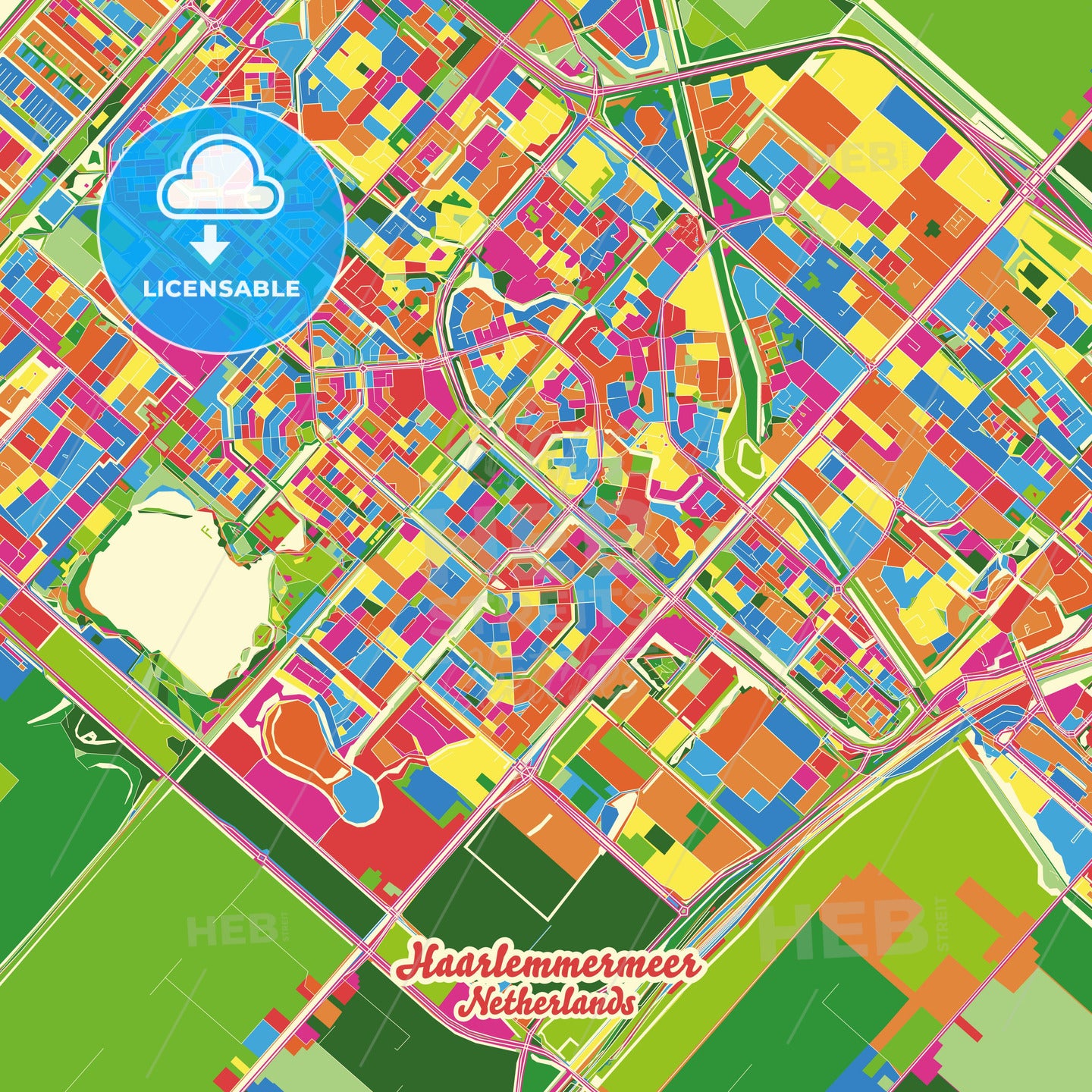 Haarlemmermeer, Netherlands Crazy Colorful Street Map Poster Template - HEBSTREITS Sketches