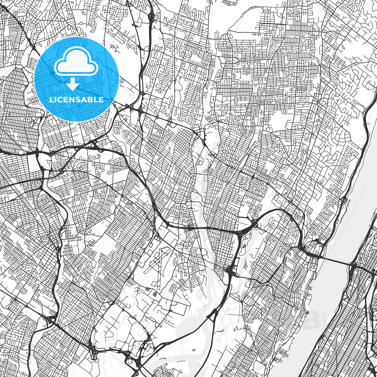 Hackensack, New Jersey - Area Map - Light – HEBSTREITS