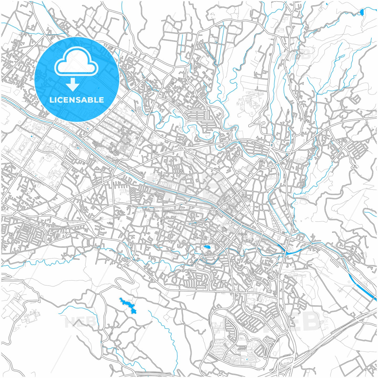 Hadano, Kanagawa, Japan, city map with high quality roads.