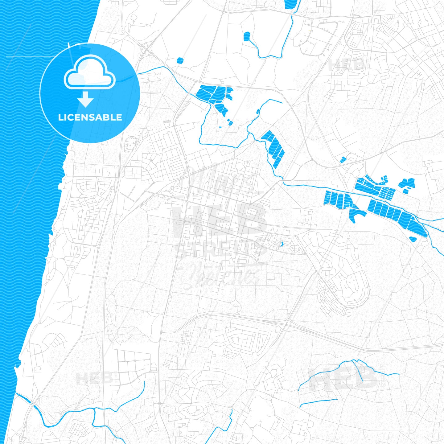 Hadera, Israel PDF vector map with water in focus
