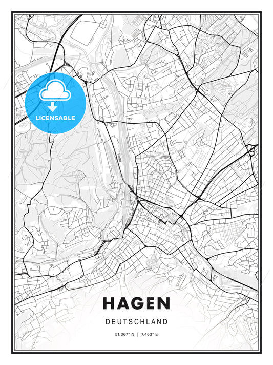 Hagen, Germany, Modern Print Template in Various Formats - HEBSTREITS Sketches