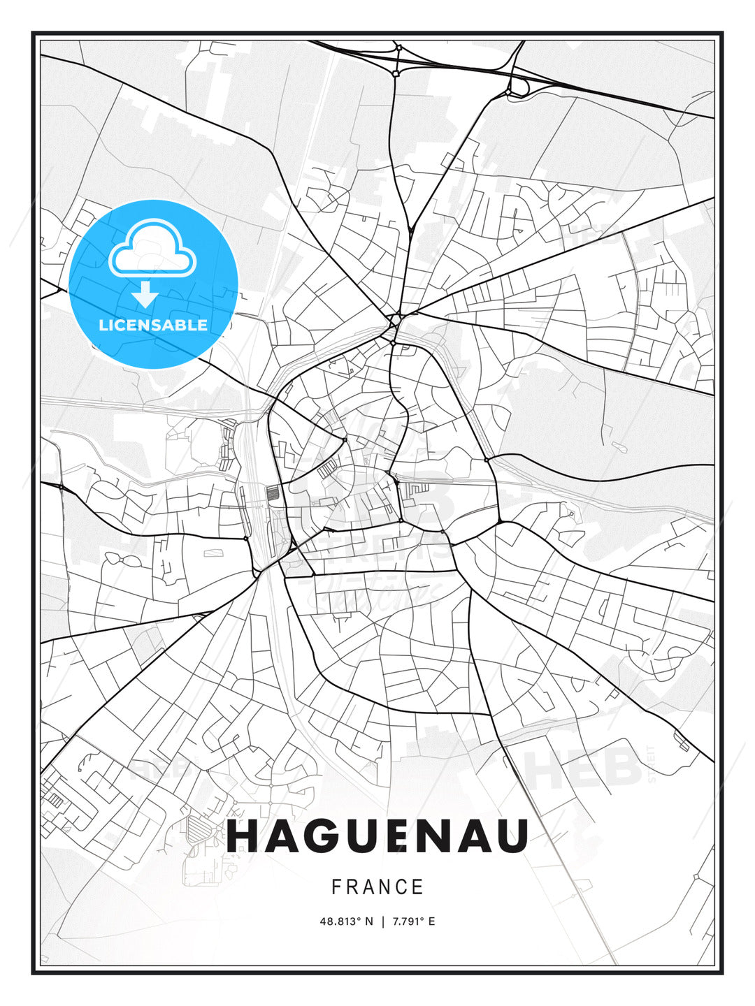 Haguenau, France, Modern Print Template in Various Formats - HEBSTREITS Sketches