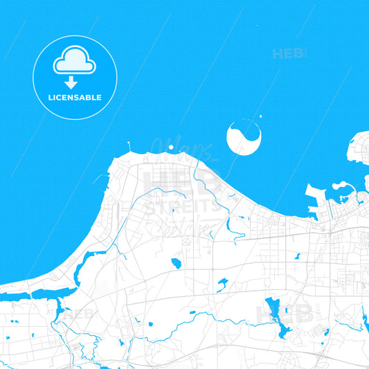 Haikou, China PDF vector map with water in focus