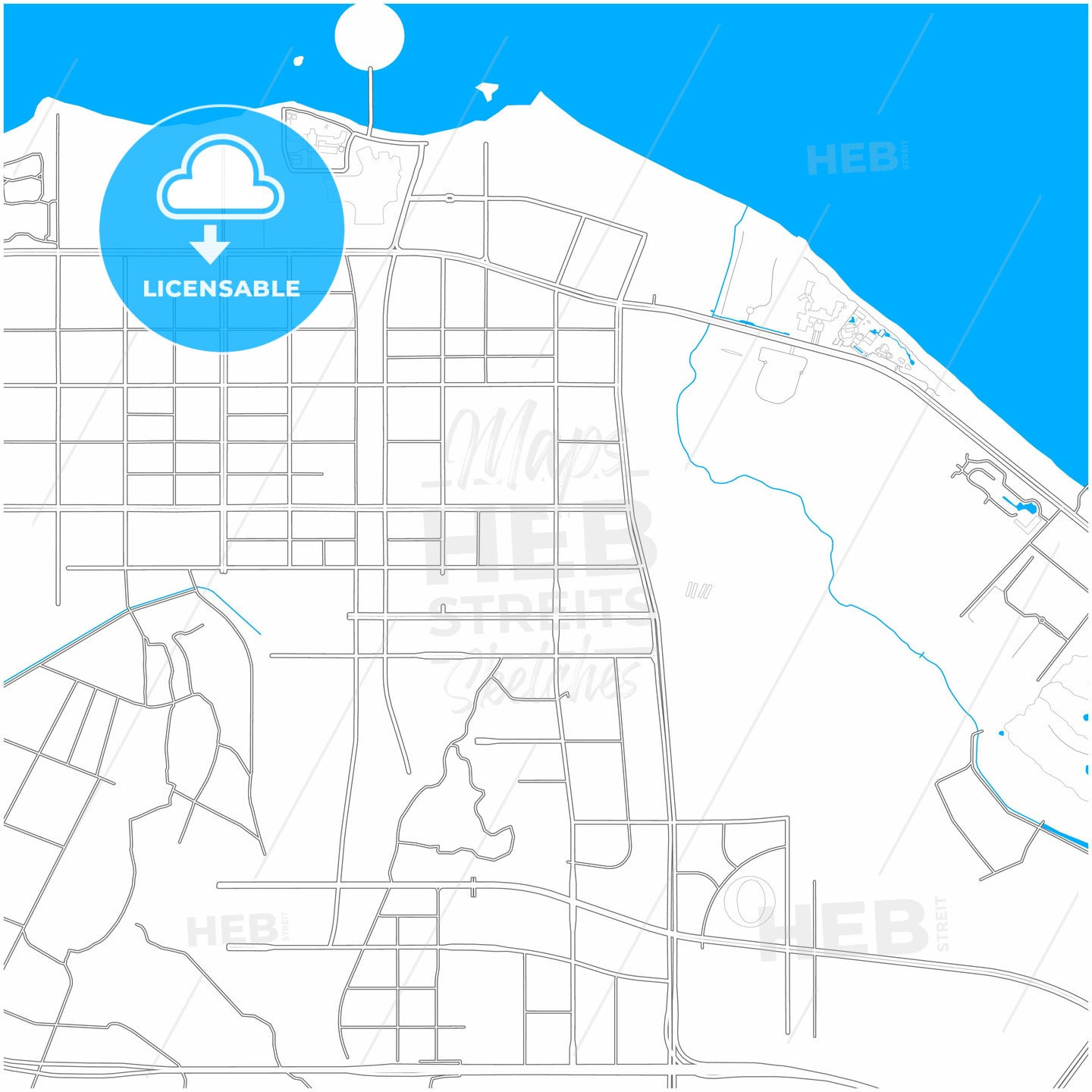 Haikou, Hainan, China, city map with high quality roads.