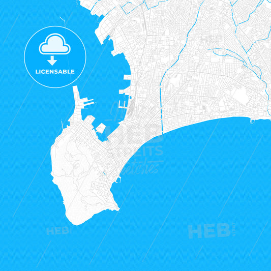 Hakodate, Japan PDF vector map with water in focus