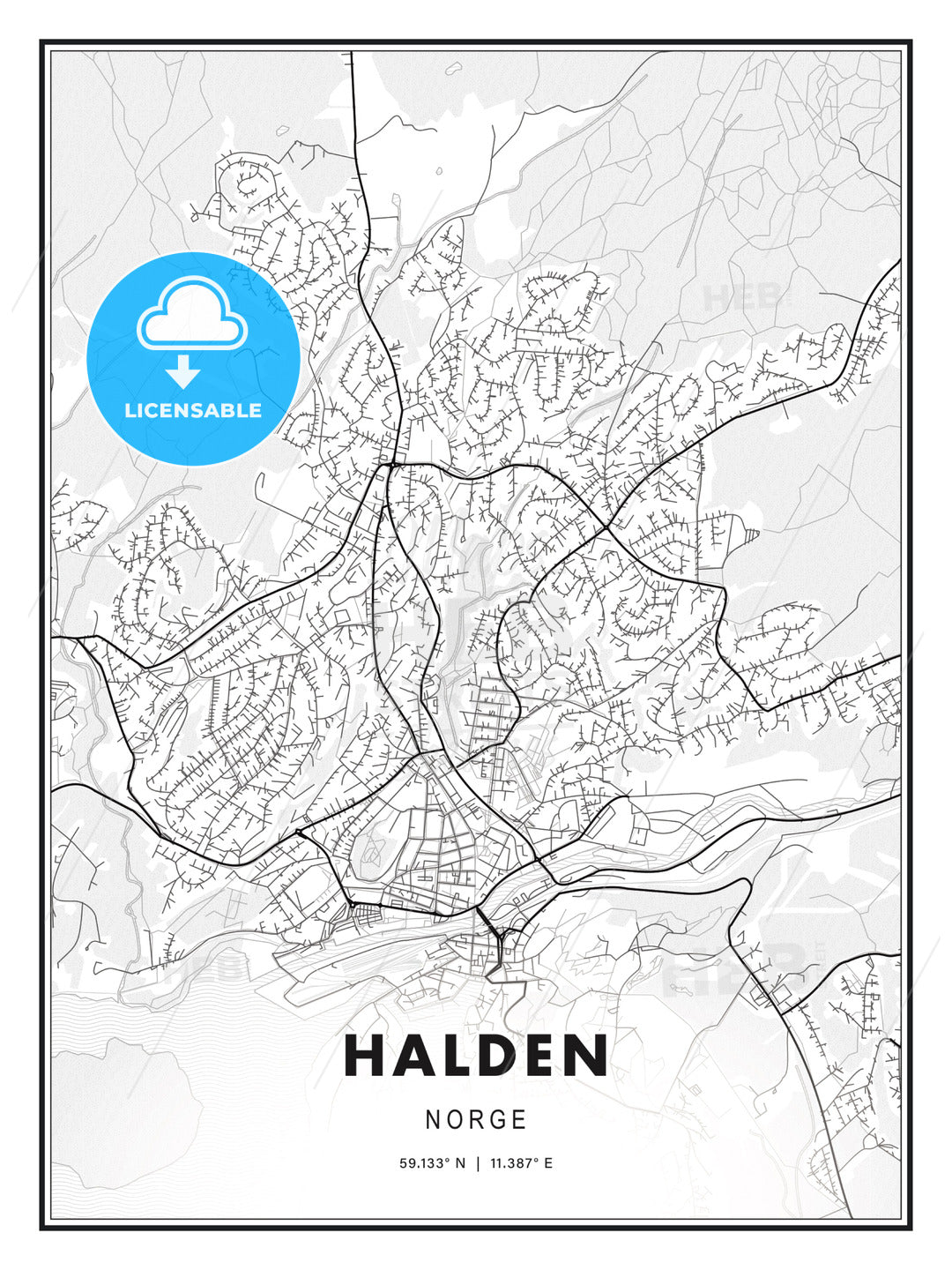 Halden, Norway, Modern Print Template in Various Formats - HEBSTREITS Sketches