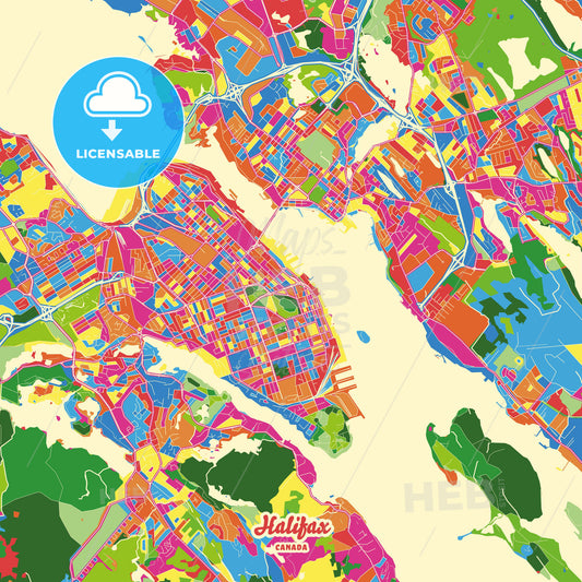 Halifax, Canada Crazy Colorful Street Map Poster Template - HEBSTREITS Sketches
