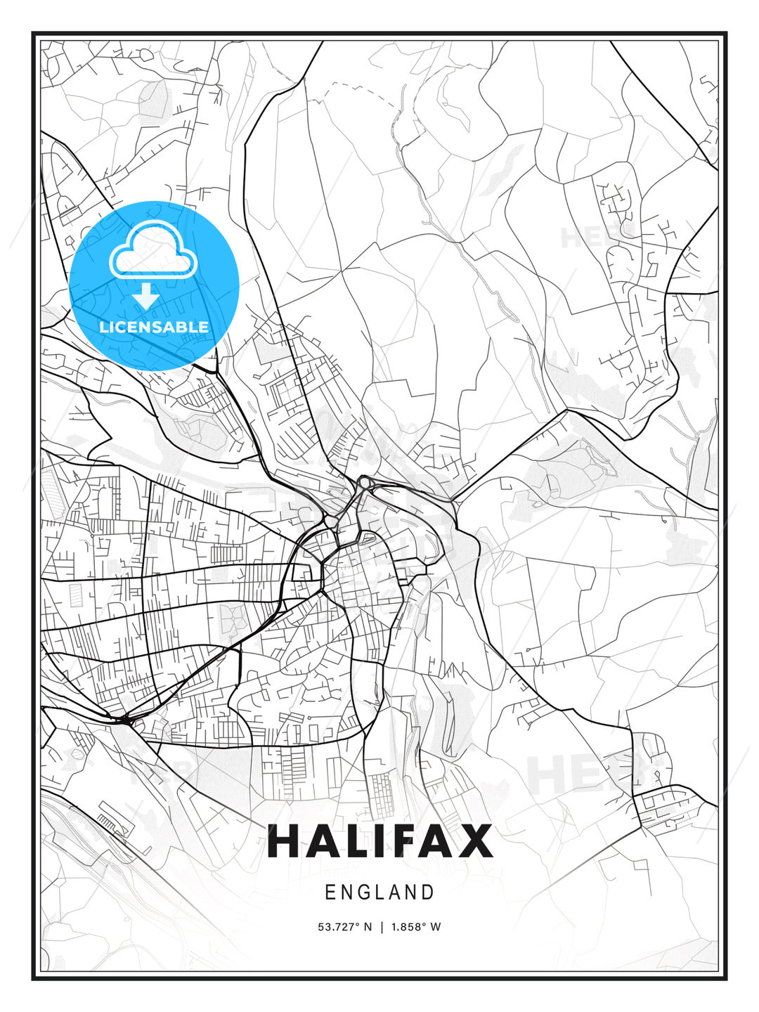 Halifax, England, Modern Print Template in Various Formats - HEBSTREITS Sketches