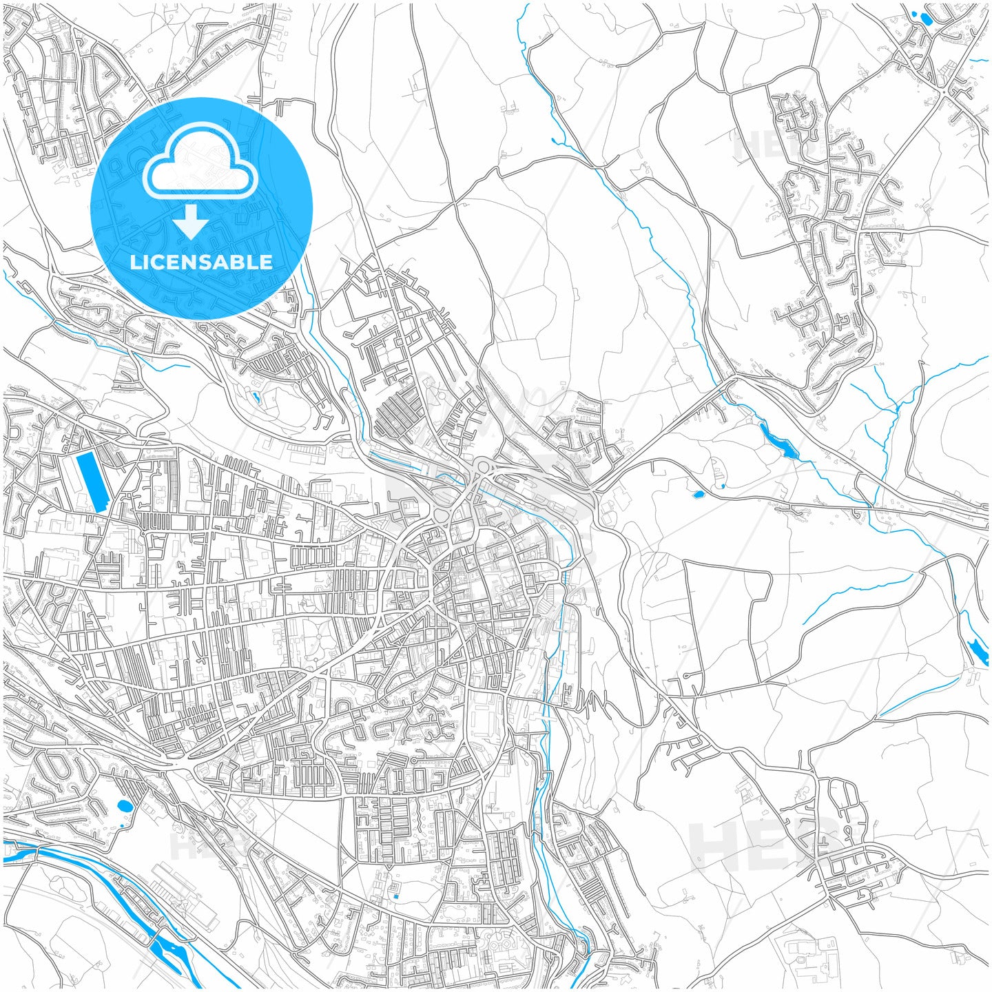 Halifax, Yorkshire and the Humber, England, city map with high quality roads.