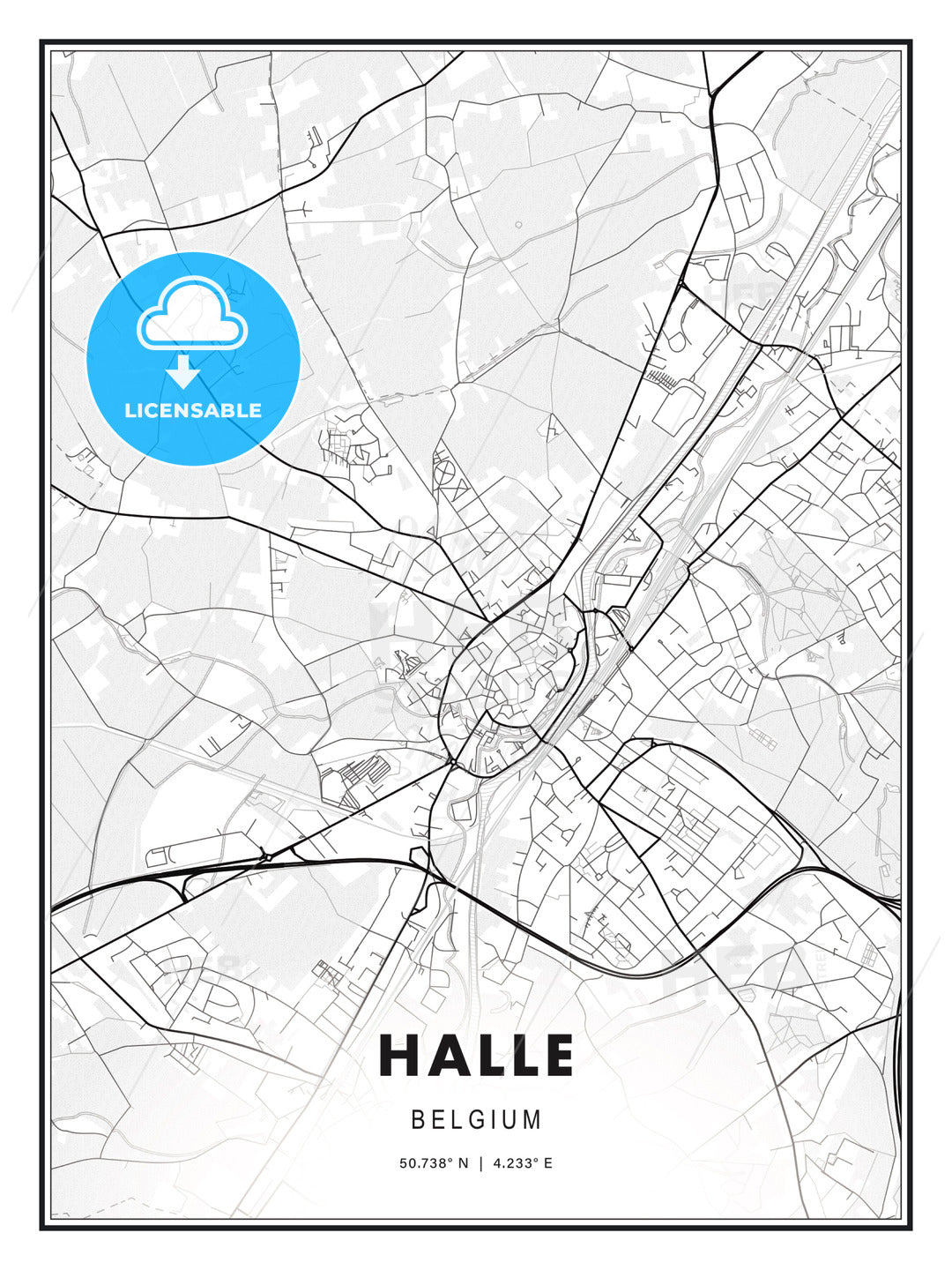 Halle, Belgium, Modern Print Template in Various Formats - HEBSTREITS Sketches