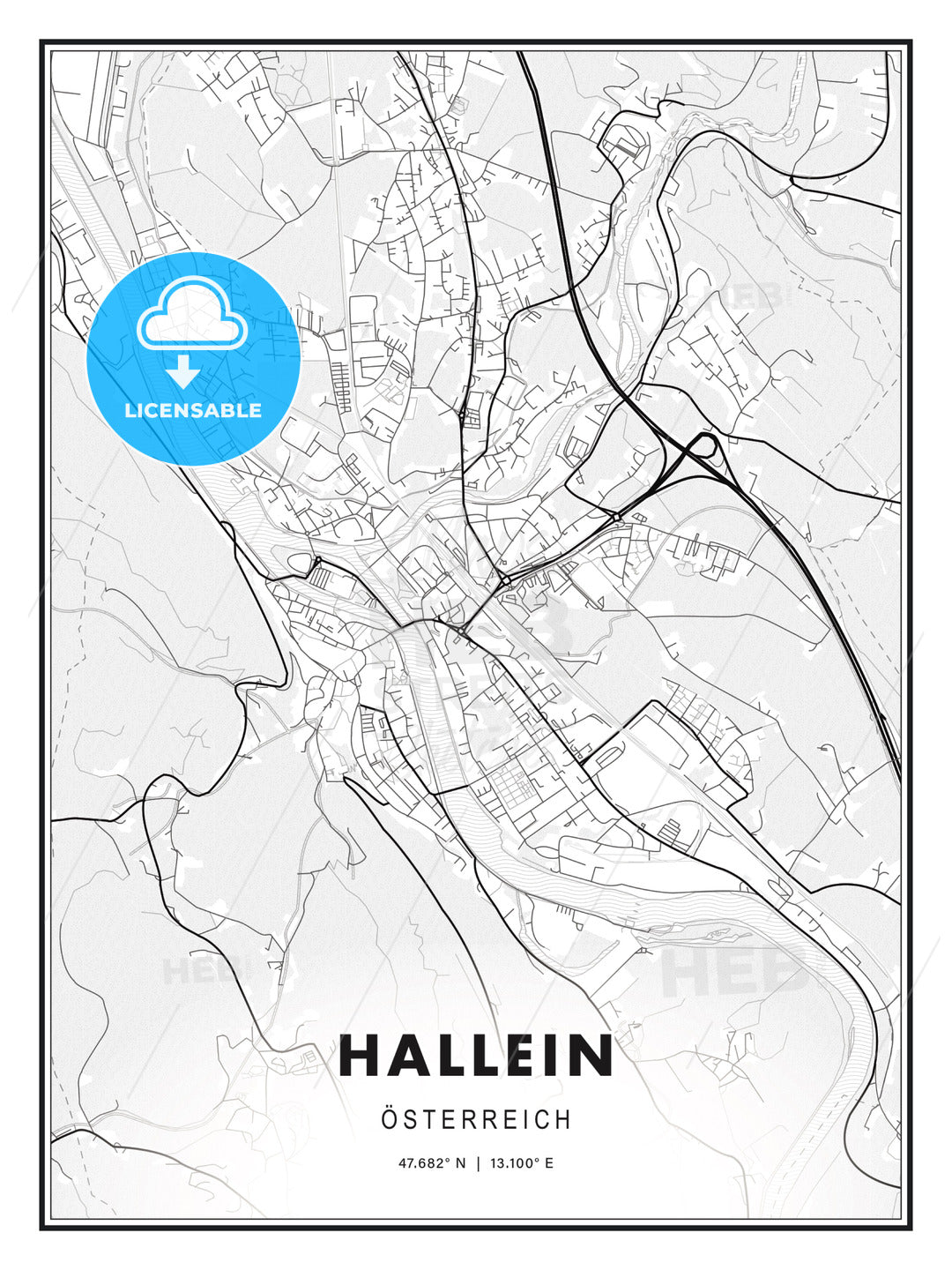 Hallein, Austria, Modern Print Template in Various Formats - HEBSTREITS Sketches