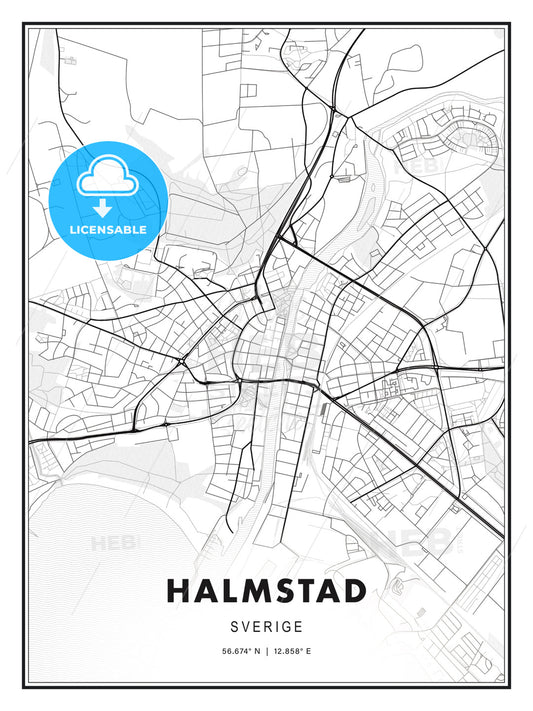 Halmstad, Sweden, Modern Print Template in Various Formats - HEBSTREITS Sketches