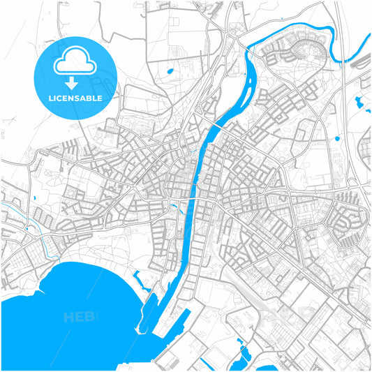 Halmstad, Sweden, city map with high quality roads.