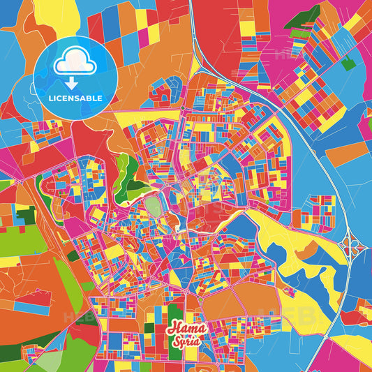 Hama, Syria Crazy Colorful Street Map Poster Template - HEBSTREITS Sketches