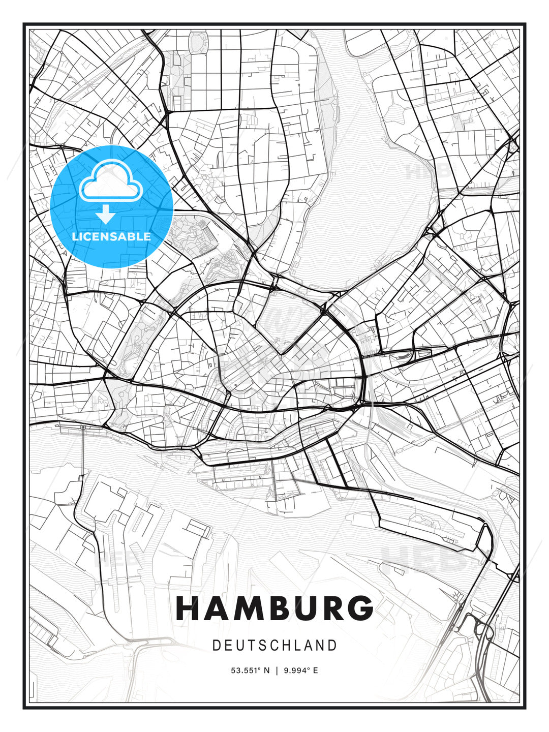 Hamburg, Germany, Modern Print Template in Various Formats - HEBSTREITS Sketches