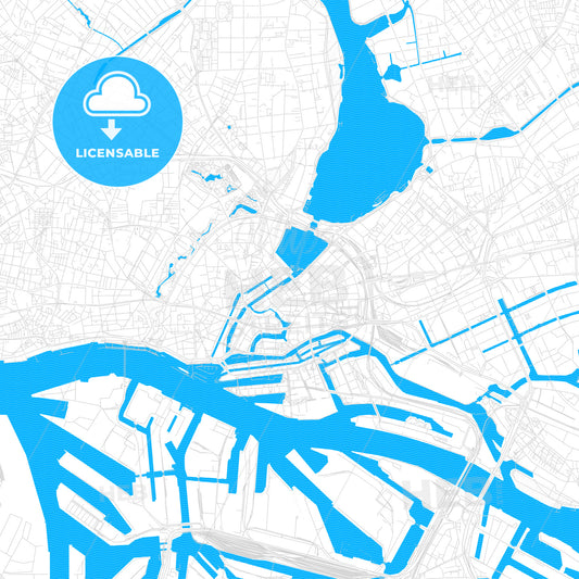 Hamburg, Germany PDF vector map with water in focus