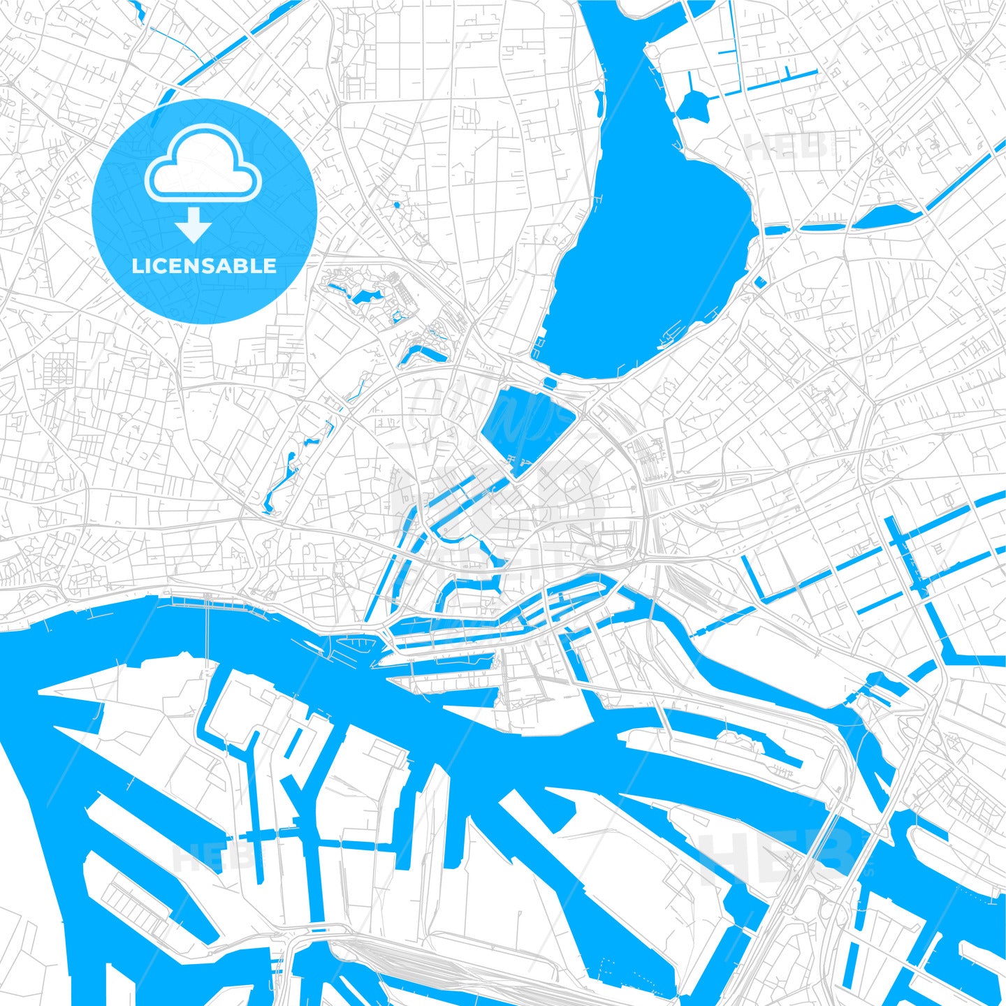 Hamburg, Germany bright two-toned vector map